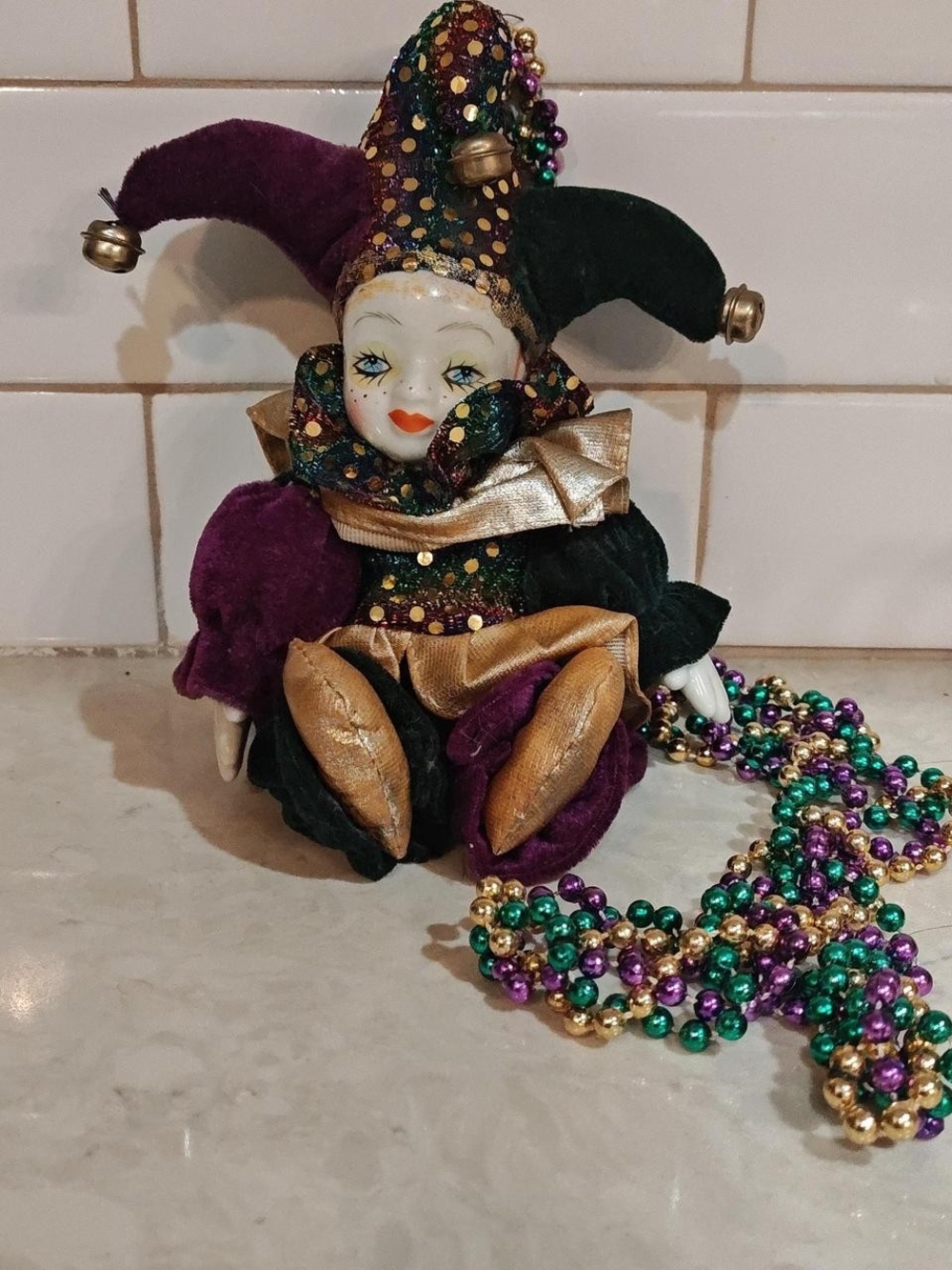 & Other Stories Velvet Jester Doll in Purple, Green & Gold